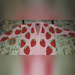 Hot Topic Pink Strawberry Cardigan